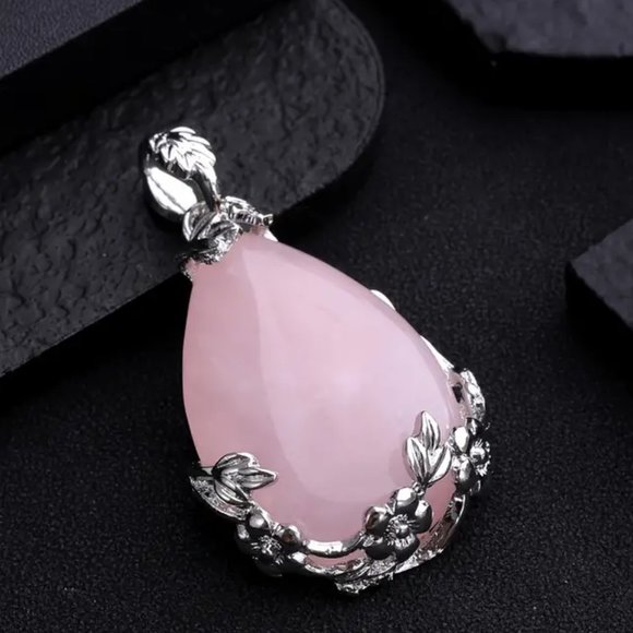 Rose Quartz Natural Stone Drop Shaped Pendant Necklace Healing Gemstone Pendant - Picture 2 of 2